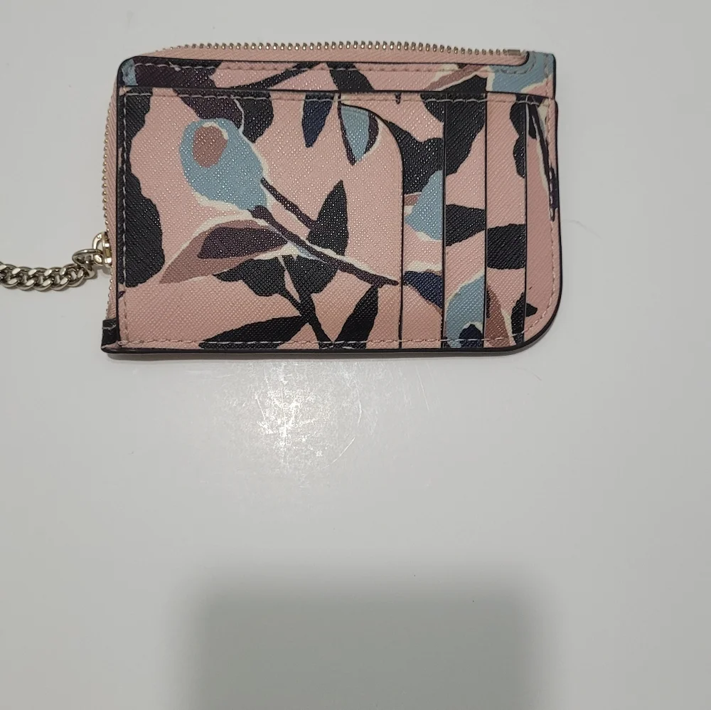 Kate Spade floral zip card holder keyring in blush and black - Picture 5 of 5